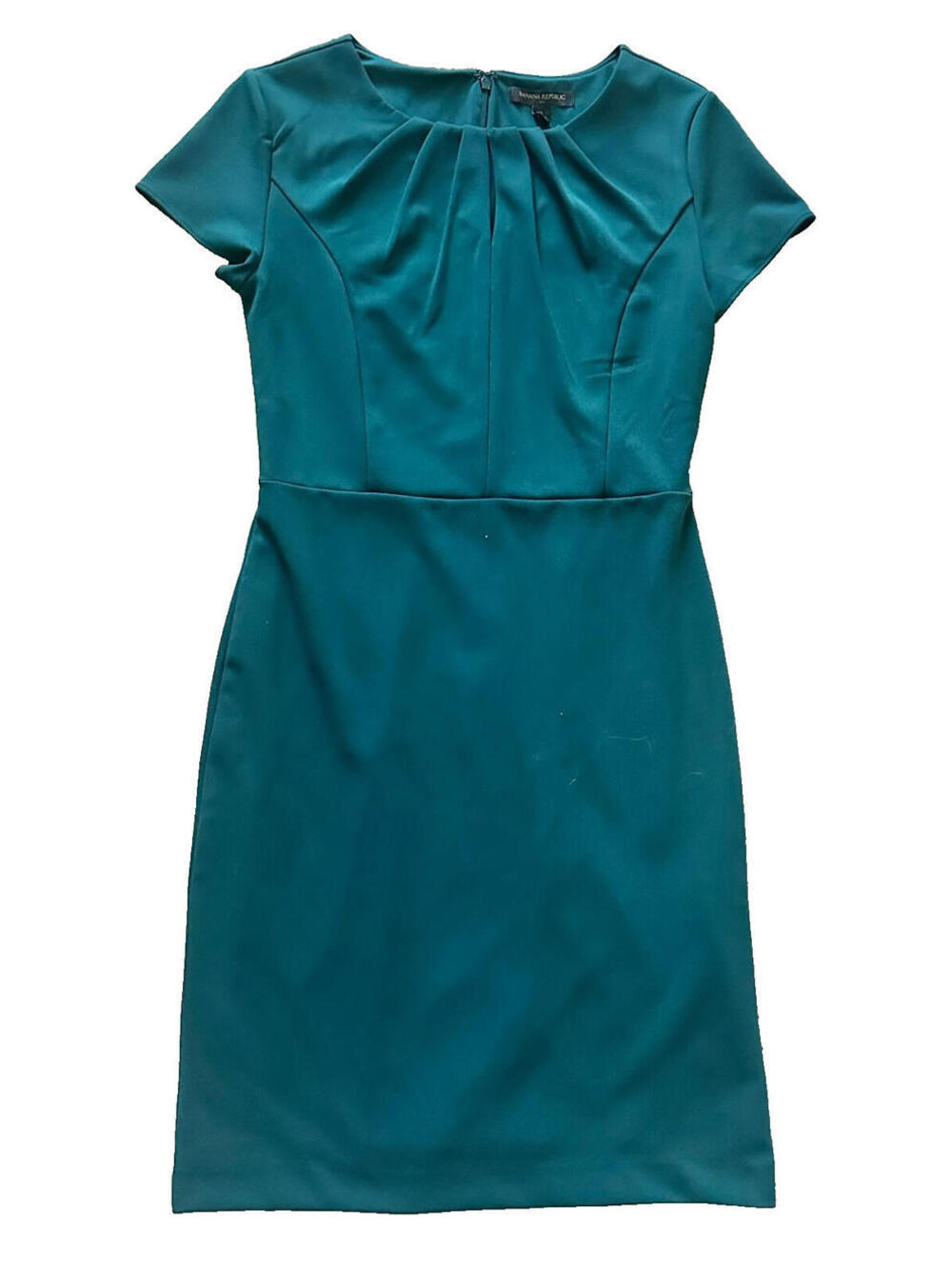 BANANA REPUBLIC Dark Green Sheath Dress Knee-Length Cap Sleeve Keyhole Lined 4